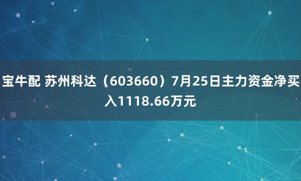 宝牛配 苏州科达（603660）7月25日主力资金净买入1118.66万元